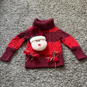 Red and Burgundy Turtleneck Sweater with Santa Design Christmas 2T